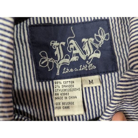 Women's pretty pinstripe pinafore smock w/Peter Pan collar & oversized buttons M - Picture 10 of 10